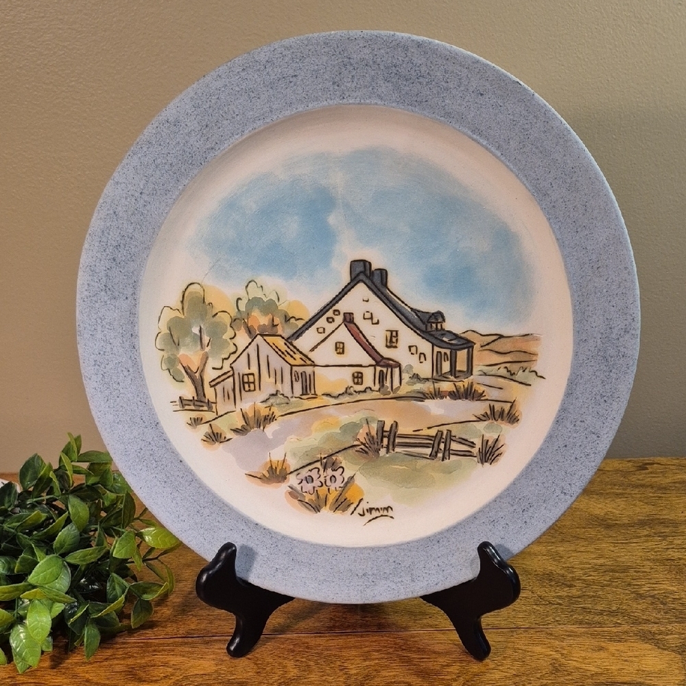 VINTAGE Decorative Handpainted Large Ceramic Wall Plate By Quebec Artist Simon
